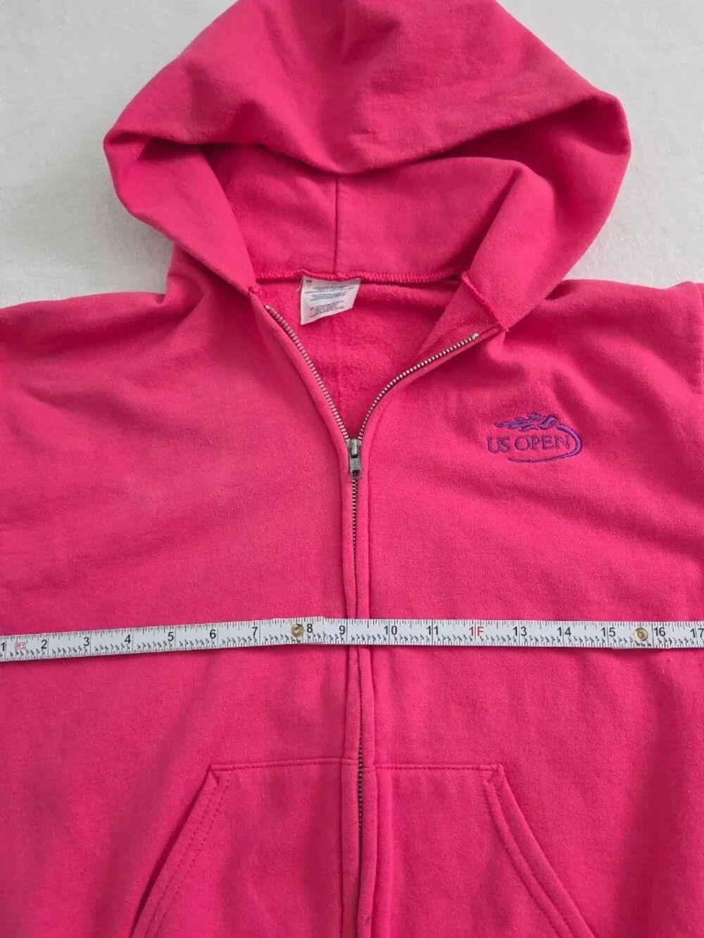 Vtg US Open Pink Hoodie Youth XL Tennis Athleisure Preppy Y2K Sporty Full Zip - Picture 15 of 16